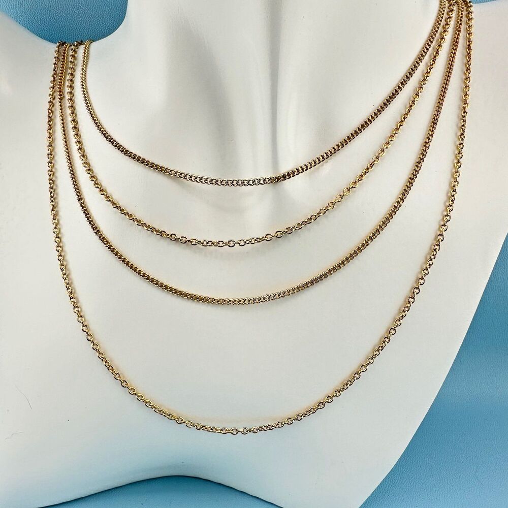 Vintage Layered Chain Necklace Gold Tone Multi Strand Cable Curb Link Signed